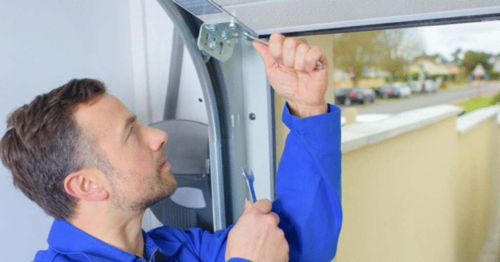 man changing garage door cable